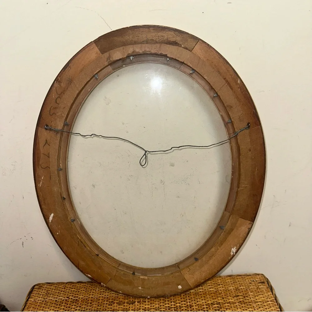 Antique Giltwood Italian Hand Carved Floral Wooden Oval Mirror Frame Home Decor